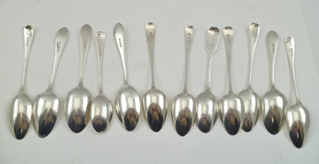 A COLLECTION OF TWELVE VARIOUS SILVER TEA SPOONS, various makers, assay offices and years, - Image 2 of 2