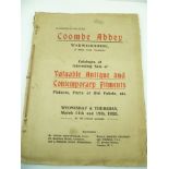 AN AUCTION CATALOGUE for "Coombe Abbey", Warwickshire, of the "Valuable Antique and Contemporary