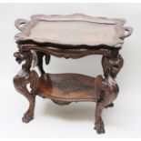 A LATE 19TH CENTURY ITALIAN SERVING TABLE, having serpentine chip carved top with lion decoration,