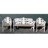 A 20TH CENTURY 'FERN AND BLACKBERRY' PATTERN THREE PIECE GARDEN SUITE, comprising one bench, two