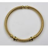 A DAVID YURMAN DESIGN 18CT GOLD TORC DESIGN NECKLACE, set with cabochon and facet cut stones, weight