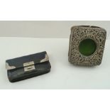 REICHENBERG & CO. AN EDWARDIAN SILVER MOUNTED POCKET WATCH FRAME, leather covered easel back, velvet