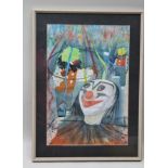 DOROTHY MORTON A mixed media study of clown like figures, unsigned, 52cm x 35cm plain mounted in