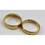 TWO 22CT GOLD WEDDING BANDS, combined weight 8g.