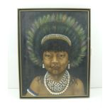 A MID 20TH CENTURY PAINTING ON BOARD of a young South Seas Islands Girl, framed, 44cm x 34cm