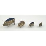 HENRY MATTHEWS AN EDWARDIAN SILVER PIG FORM PIN CUSHION, Birmingham 1905, including curly tail, 7.