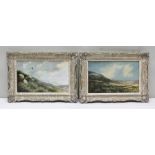 BERRISFORD HILL "Grouse Moors" a pair of Oil paintings on board, signed, 24cm x 39cm, in ornate