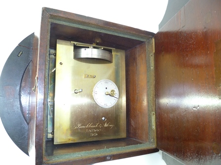 AN ENGLISH MAHOGANY CASED SINGLE FUSEE 10" WALL CLOCK, dial and back plate named "Brockbank & - Image 4 of 4