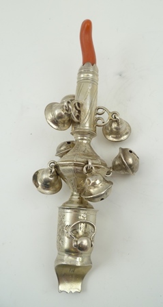 PETER AND ANN BATEMAN A GEORGE III SILVER AND CORAL CHILD'S TEETHER with whistle and seven bells, - Image 2 of 2