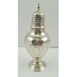 ROBERTS AND BELK LTD. A GEORGE V SILVER SUGAR CASTER of baluster form, shield decoration to the