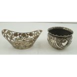 A VICTORIAN EMBOSSED BOWL, London 1891, and a Continental 800 silver pierced BASKET, combined weight