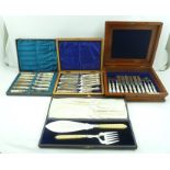 A COLLECTION OF CUTLERY, includes two cases of mother-of-pearl dessert knives and forks, Victorian