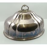 A 19TH CENTURY PLATED MEAT DOME, having cast vine leaf handle