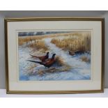 BERRISFORD HILL "Pheasants in Winter", Watercolour painting, signed, 34cm x 52cm, in gilt frame,