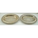 BARKER ELLIS SILVER COMPANY A PAIR OF VICTORIAN DESIGN SILVER SERVING DISHES, of oval form with cast