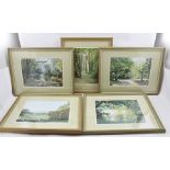 JEAN BRONSON "Wooded Landscapes", a collection of five Watercolour paintings, sizes approx 25cm x