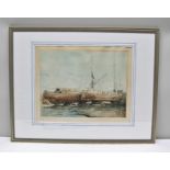 MICHAEL CHAPLIN "Two Dutch Barges" coloured etching, signed, inscribed and dated 1984 in pencil to