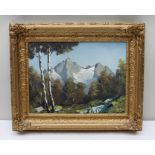 MID-20TH CENTURY EUROPEAN SCHOOL "Alpine Scene", Oil painting on board, inscribed verso, includes