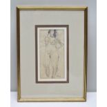 20TH CENTURY EUROPEAN SCHOOL A full length study of a nude, Ink and Watercolour, signed