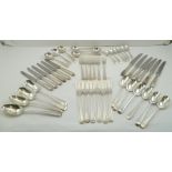 JAMES W. POTTER AND SONS A 20TH CENTURY SILVER SET OF CUTLERY "Hanoverian" pattern with feathered