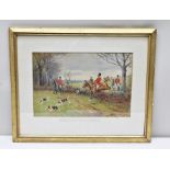 WARREN WILLIAMS, A.R.C.A. "Over the Ditch", hounds in full cry, a Watercolour, signed, 25cm x 36.5cm