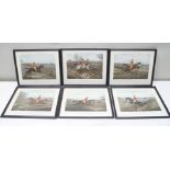 FORE'S HUNTING ACCOMPLISHMENTS, a set of six coloured plates featuring huntsmen on horseback in