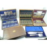 A COLLECTION OF VARIOUS CUTLERY including, a cased set of twelve dessert knives and forks, cased