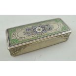 A LATE 19TH CENTURY FRENCH SILVER AND ENAMEL SNUFF BOX, engine turned decoration, the cover inlaid