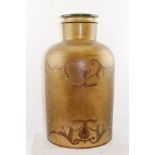 A LARGE BLOWN GLASS JAR with stopper top, painted and gilded with bands of acanthus leaf scrolls,