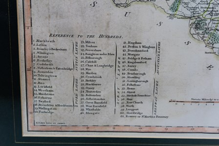 J. CARY - County Map of Kent, later hand coloured, 34cm x 51cm image size, glazed and framed, - Image 4 of 9