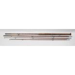 A HARDY OF ALNWICK SPLIT CANE SALMON ROD, three-piece with extra tip, in a canvas bag