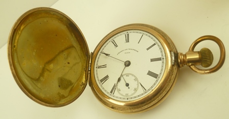 TWO AMERICAN WALTHAM GOLD-PLATED HUNTER POCKET WATCHES and two others of open face design (4) - Image 2 of 5