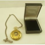 A GILT CASED MECHANICAL POCKET WATCH AND CHAIN, together with an AUTOMATIC WRIST WATCH, the dial