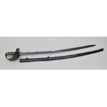 A MID 19TH CENTURY CAVALRY SABRE with fish skin and wire grip. W. Clauberg a Solingen on ricasso,