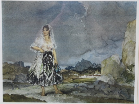 AFTER SIR WILLIAM RUSSELL FLINT A landscape with lady, shoes in hand, a colour Print, signed in - Image 2 of 4