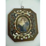 EUROPEAN SCHOOL A miniature portrait of a boy in a blue suit, watercolour painting, oval mounted