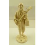 A MEIJI PERIOD IVORY OKIMONO, Japanese c.1910, a male figure playing shamisen, signed in a