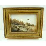 BERRISFORD HILL "Grouse Take Flight", Oil painting on board, signed, 12cm x 17cm, in gilt frame