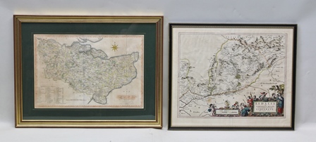 J. CARY - County Map of Kent, later hand coloured, 34cm x 51cm image size, glazed and framed,