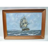 PETER DUFFIELD A 20th century study of a galleon war ship in full sail, an Oil on canvas, signed,