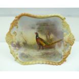 A ROYAL WORCESTER PORCELAIN PIN DISH, hand painted pheasant decoration signed by James Stinton,