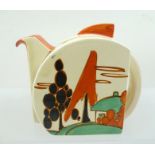 A CLARICE CLIFF BIZARRE "FANTASQUE" STAMFORD DESIGN POTTERY TEAPOT, hand painted in "red trees and