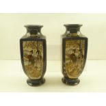 A PAIR OF JAPANESE 20TH CENTURY SATSUMA VASES of tapering slab form,