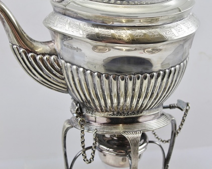 WALKER & HALL A VICTORIAN SILVER PLATED KETTLE ON STAND, together with a pair of circular plated - Image 2 of 5