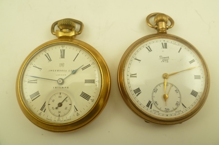 TWO AMERICAN WALTHAM GOLD-PLATED HUNTER POCKET WATCHES and two others of open face design (4) - Image 4 of 5