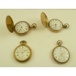 TWO AMERICAN WALTHAM GOLD-PLATED HUNTER POCKET WATCHES and two others of open face design (4)