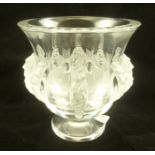 A LALIQUE DAMPIERRE CRYSTAL VASE, pattern no. 12230, clear and frosted with a band of birds to the