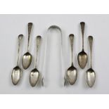 PETER & ANN BATEMAN A SET OF SIX BRIGHT CUT SPOONS, London 1818, together with a pair of TONGS,