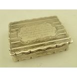 EDWARD SMITH A MID 19TH CENTURY SILVER SNUFF BOX, having bands of engine turned decoration,