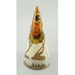 A CLARICE CLIFF BIZARRE CONICAL SUGAR SIFTER, hand-painted in Rhodanthe pattern, 14cm high